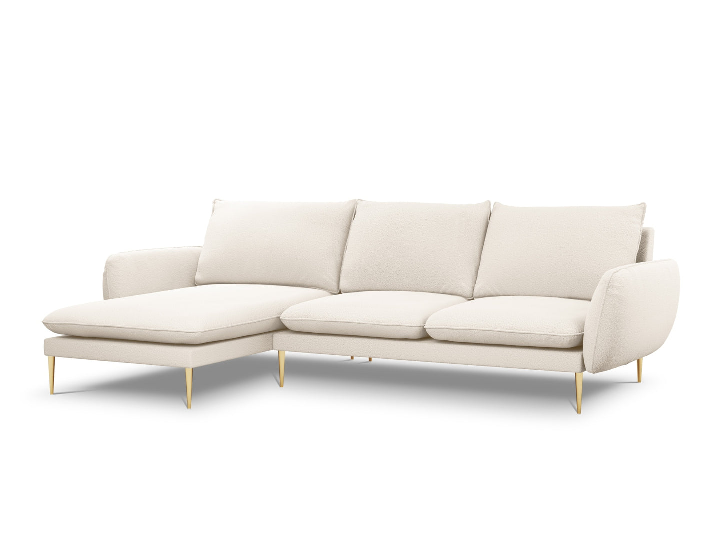 Vienna Corner Sofa, 5 Seats, 255x170 cm — Beige / Gold Metal / Left