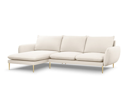 Vienna Corner Sofa, 5 Seats, 255x170 cm — Beige / Gold Metal / Left