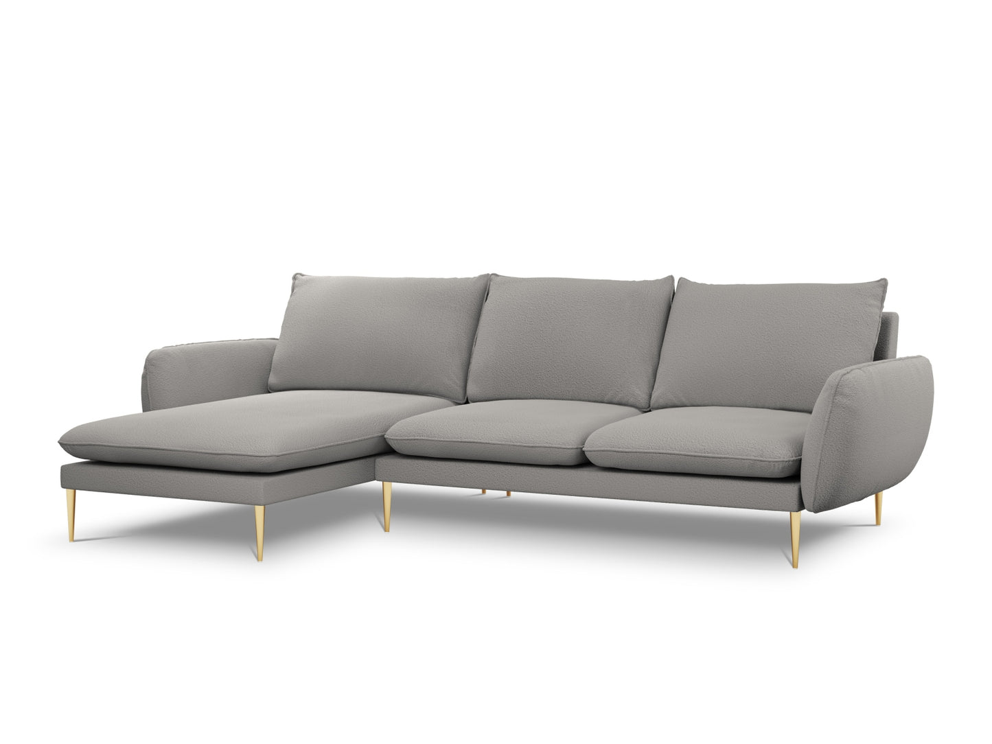 Vienna Corner Sofa, 5 Seats, 255x170 cm — Grey / Gold Metal / Left