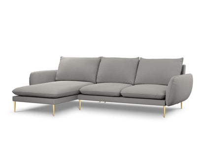 Vienna Corner Sofa, 5 Seats, 255x170 cm — Grey / Gold Metal / Left