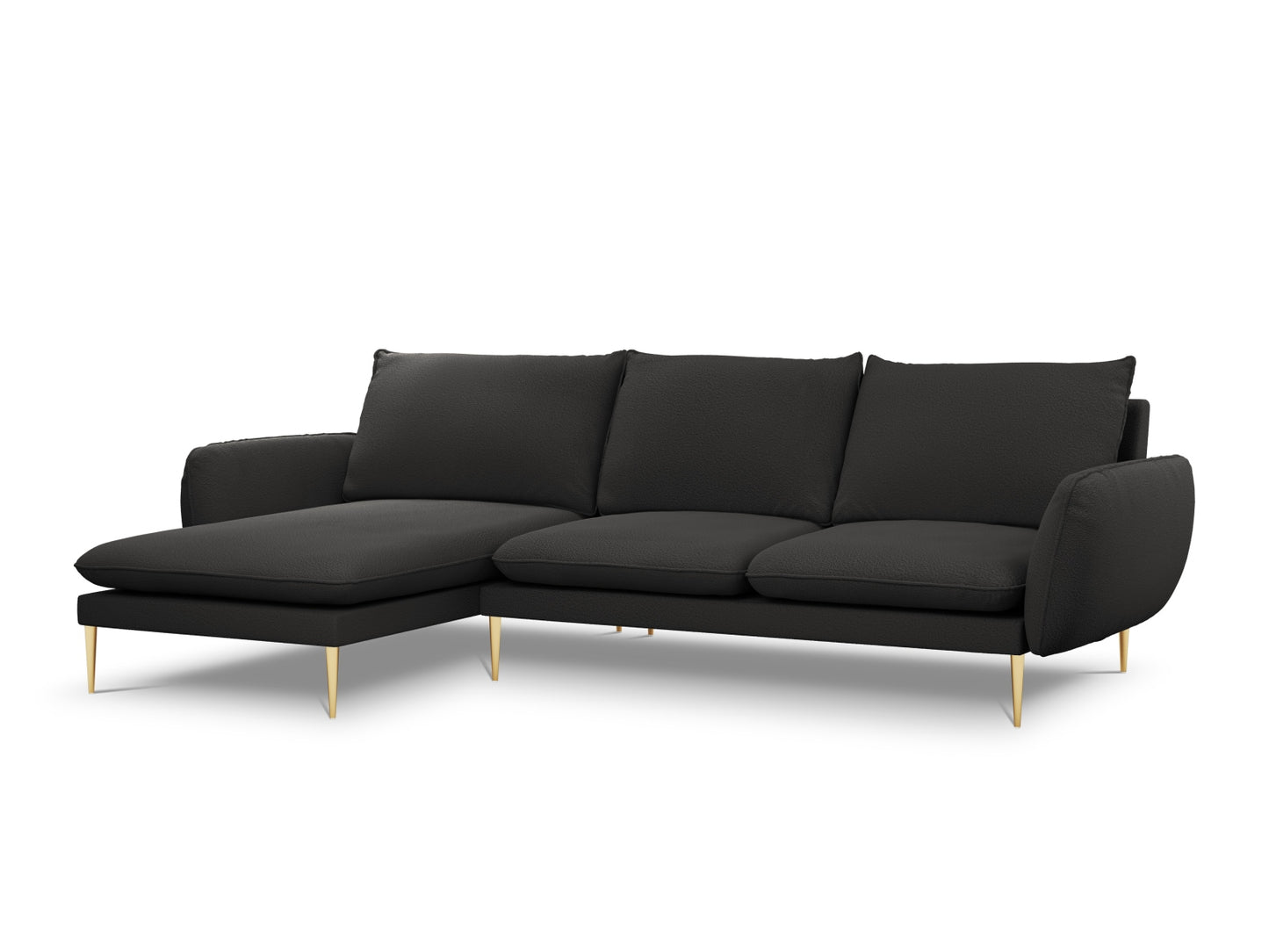 Vienna Corner Sofa, 5 Seats, 255x170 cm — Black / Gold Metal / Left
