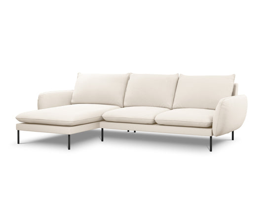 Vienna Corner Sofa, 5 Seats, 255x170 cm — Beige / Black Metal / Left