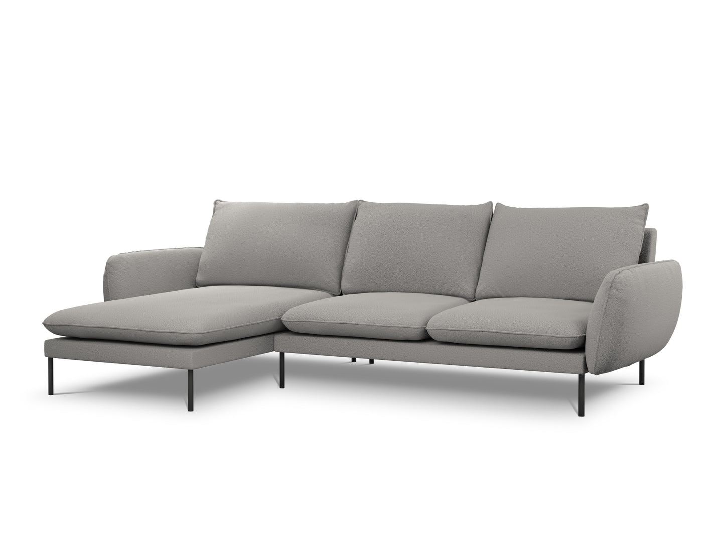 Vienna Corner Sofa, 5 Seats, 255x170 cm — Grey / Black Metal / Left