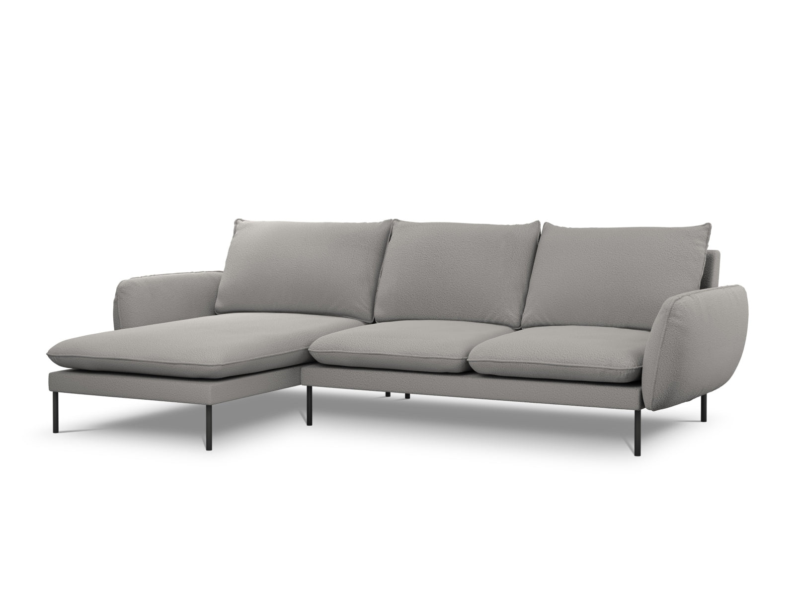 Vienna Corner Sofa, 5 Seats, 255x170 cm — Grey / Black Metal / Left