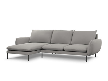 Vienna Corner Sofa, 5 Seats, 255x170 cm — Grey / Black Metal / Left