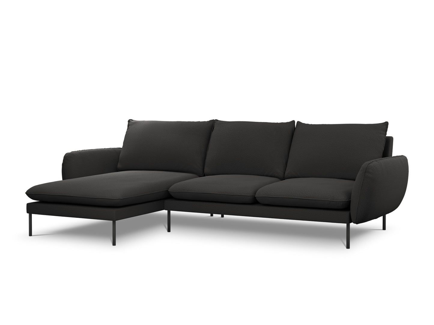Vienna Corner Sofa, 5 Seats, 255x170 cm — Black / Black Metal / Left
