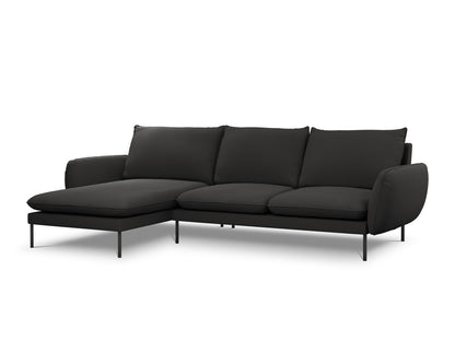 Vienna Corner Sofa, 5 Seats, 255x170 cm — Black / Black Metal / Left