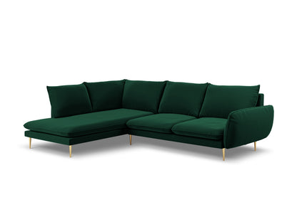 Vienna Corner Sofa, 6 Seats, 275x185 cm — Bottle Green / Gold Metal / Left
