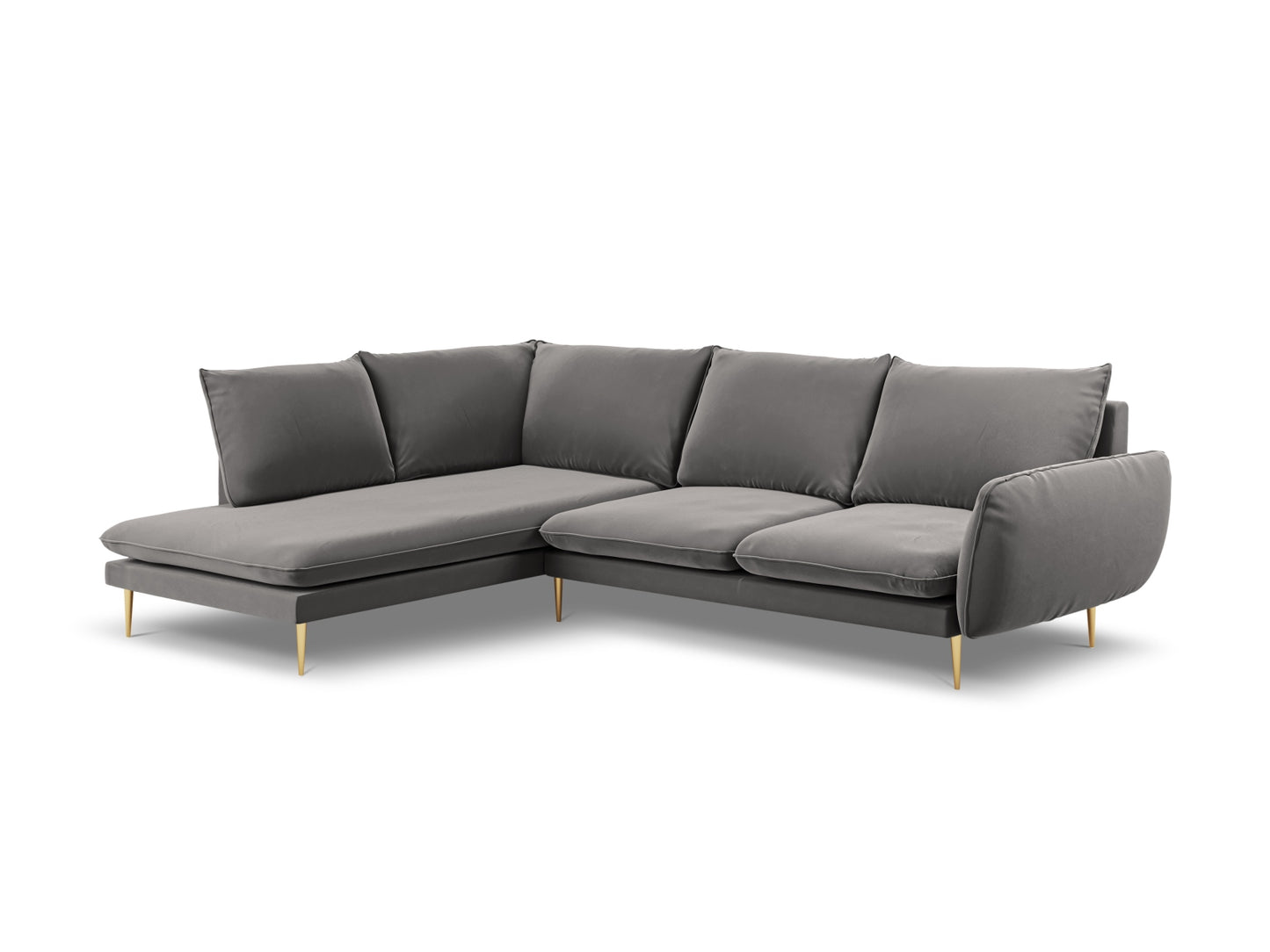 Vienna Corner Sofa, 6 Seats, 275x185 cm — Light Grey / Gold Metal / Left