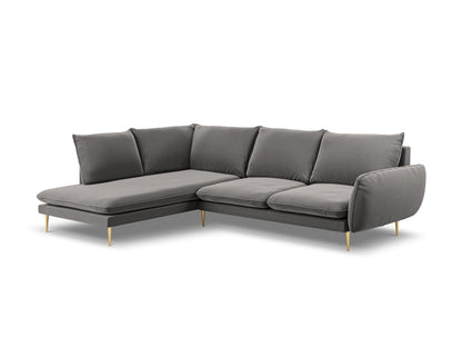 Vienna Corner Sofa, 6 Seats, 275x185 cm — Light Grey / Gold Metal / Left