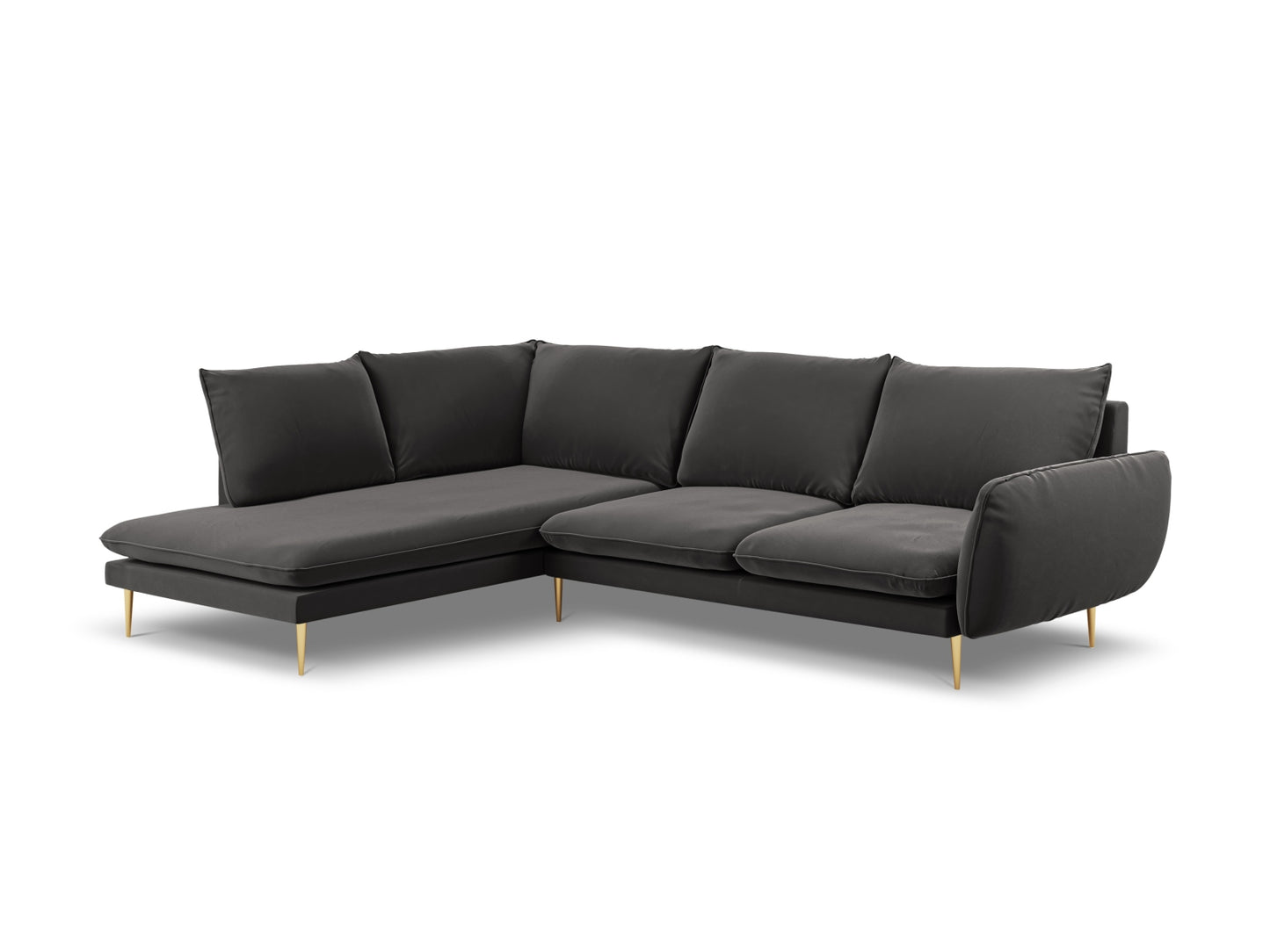Vienna Corner Sofa, 6 Seats, 275x185 cm — Dark Grey / Gold Metal / Left