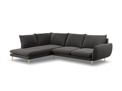 Vienna Corner Sofa, 6 Seats, 275x185 cm — Dark Grey / Gold Metal / Left