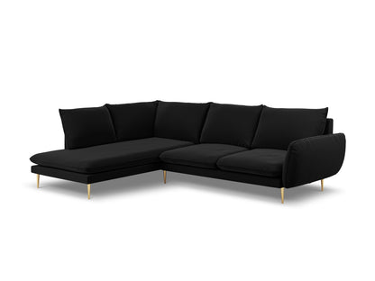 Vienna Corner Sofa, 6 Seats, 275x185 cm — Black / Gold Metal / Left