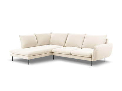 Vienna Corner Sofa, 6 Seats, 275x185 cm — Light Beige / Black Metal / Left