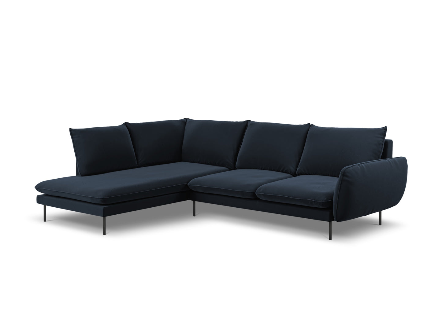 Vienna Corner Sofa, 6 Seats, 275x185 cm — Dark Blue / Black Metal / Left