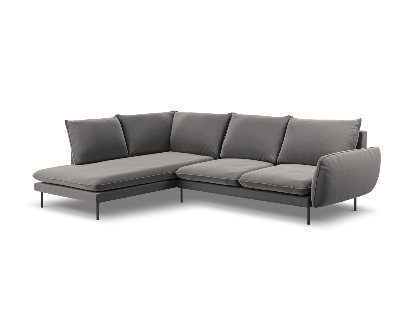 Vienna Corner Sofa, 6 Seats, 275x185 cm — Light Grey / Black Metal / Left