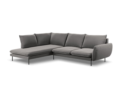 Vienna Corner Sofa, 6 Seats, 275x185 cm — Light Grey / Black Metal / Left
