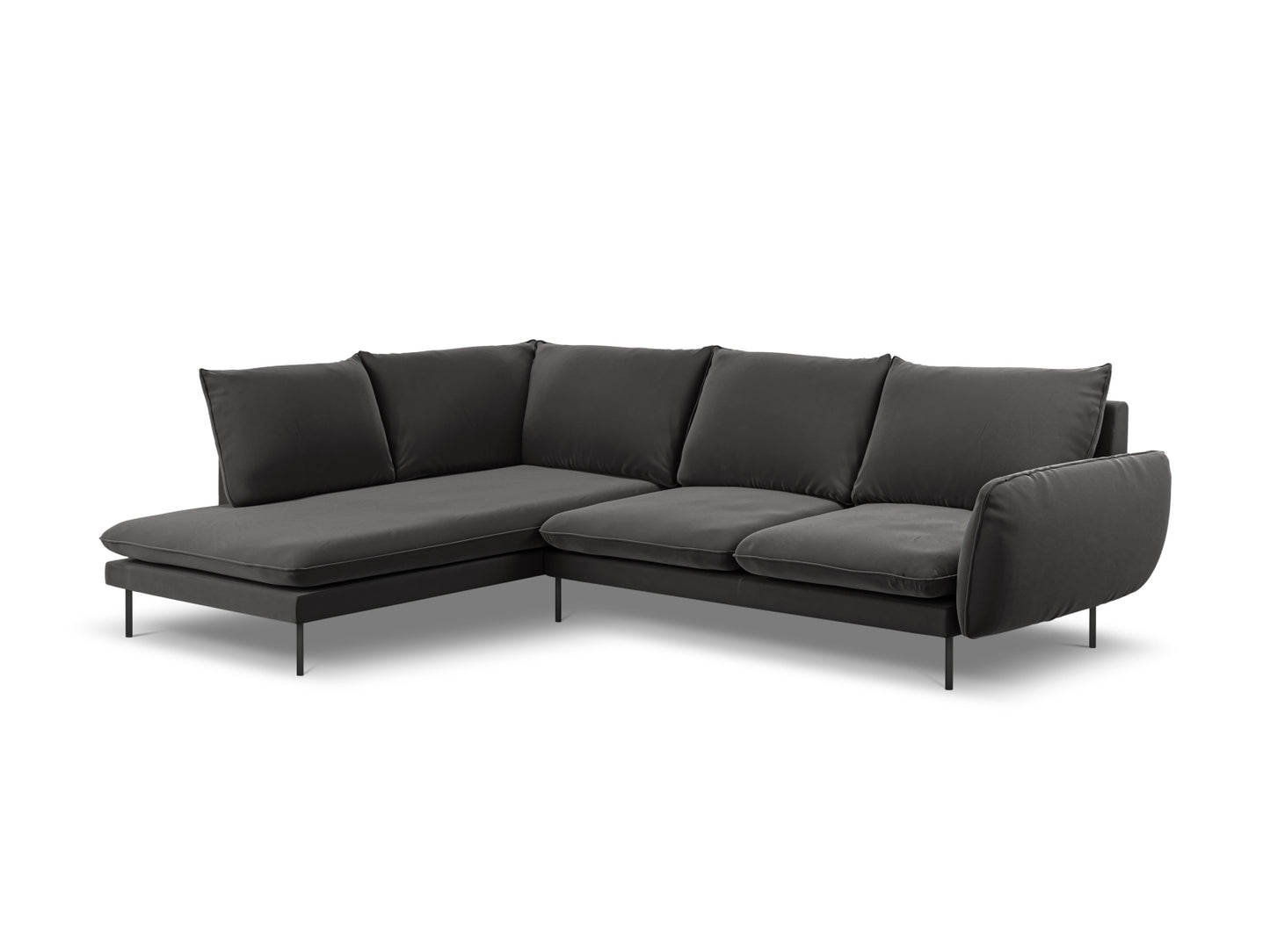 Vienna Corner Sofa, 6 Seats, 275x185 cm — Dark Grey / Black Metal / Left