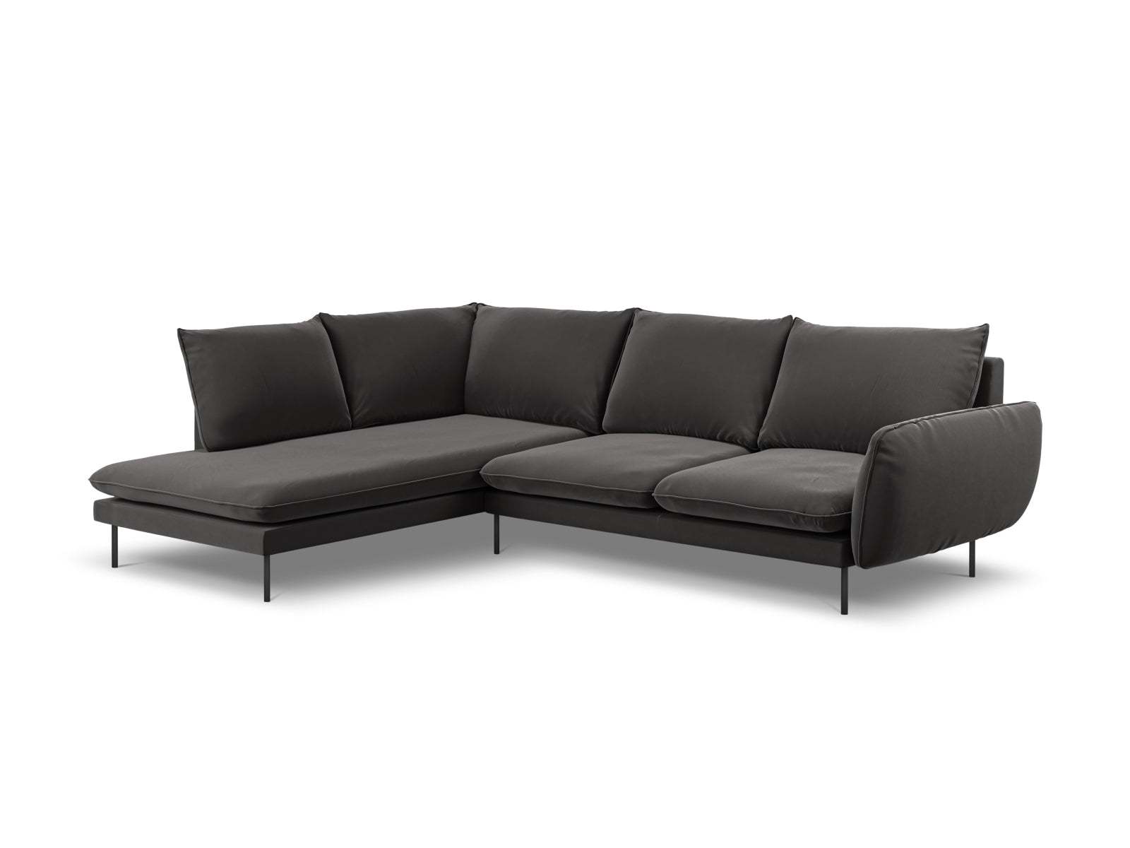 Vienna Corner Sofa, 6 Seats, 275x185 cm — Dark Grey / Black Metal / Left