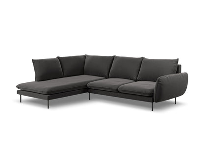 Vienna Corner Sofa, 6 Seats, 275x185 cm — Dark Grey / Black Metal / Left