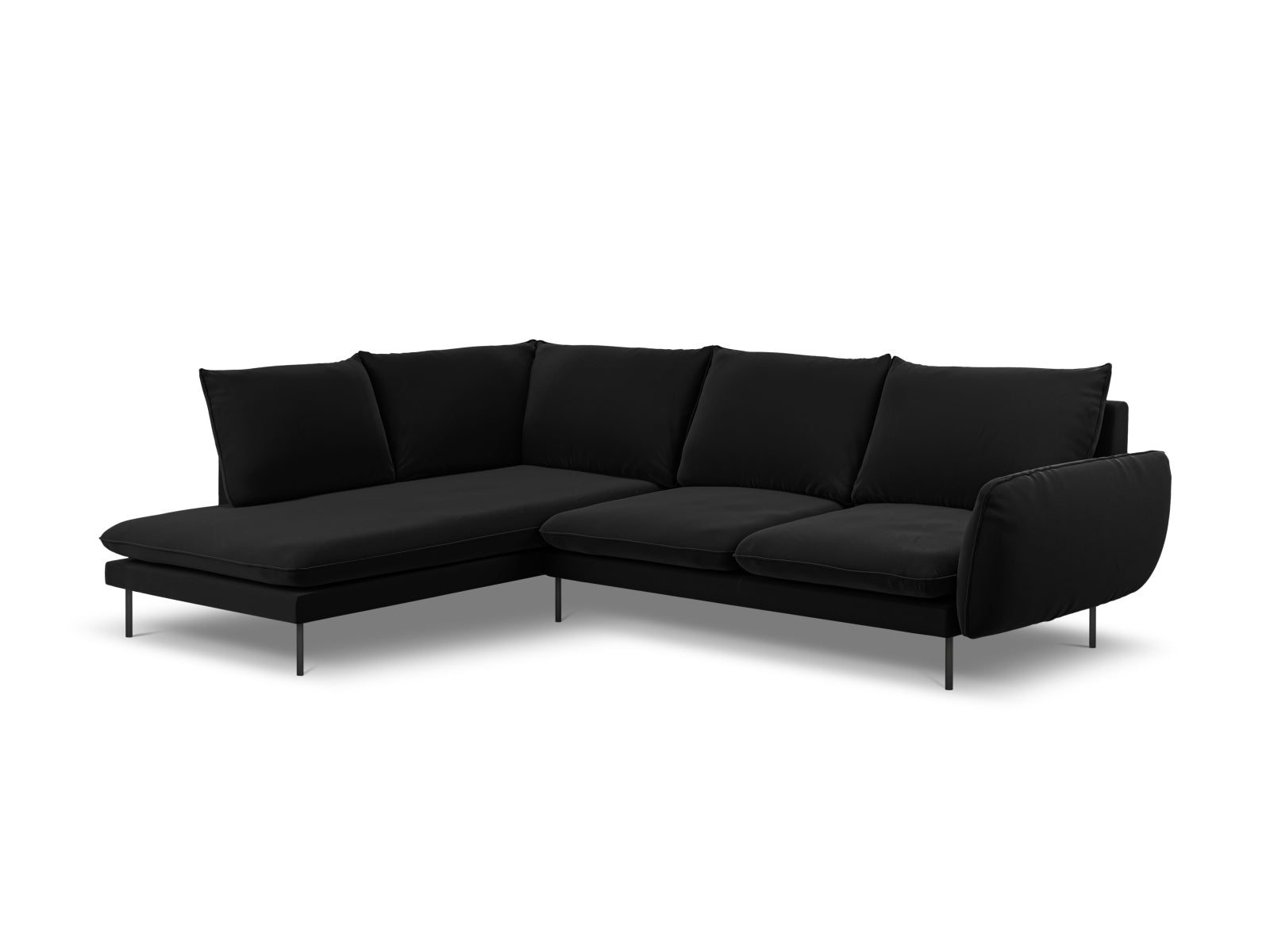 Vienna Corner Sofa, 6 Seats, 275x185 cm — Black / Black Metal / Left