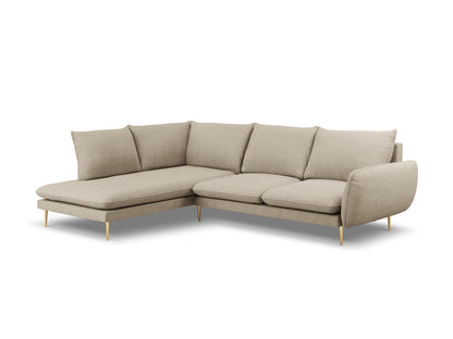 Vienna Corner Sofa, 6 Seats, 275x185 cm — Beige / Gold Metal / Left