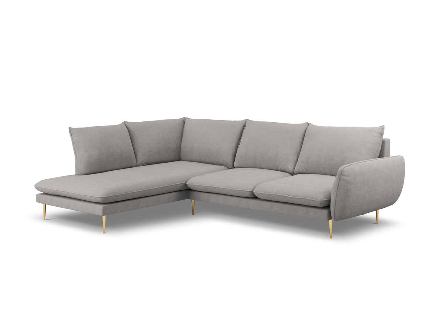 Vienna Corner Sofa, 6 Seats, 275x185 cm — Light Grey / Gold Metal / Left