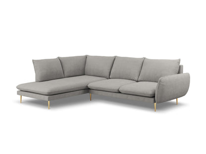 Vienna Corner Sofa, 6 Seats, 275x185 cm — Light Grey / Gold Metal / Left