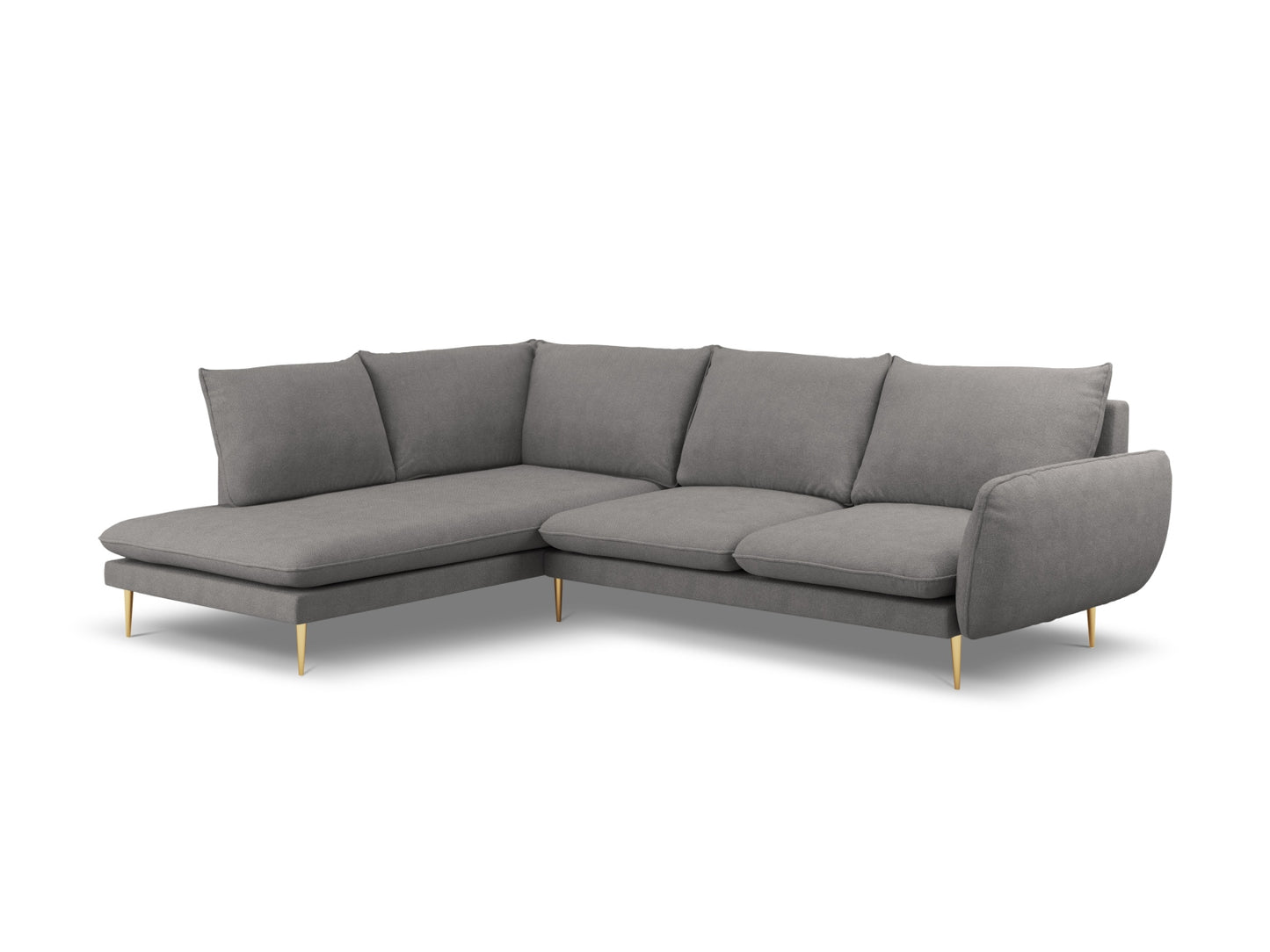 Vienna Corner Sofa, 6 Seats, 275x185 cm — Dark Grey / Gold Metal / Left