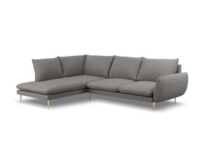 Vienna Corner Sofa, 6 Seats, 275x185 cm — Dark Grey / Gold Metal / Left