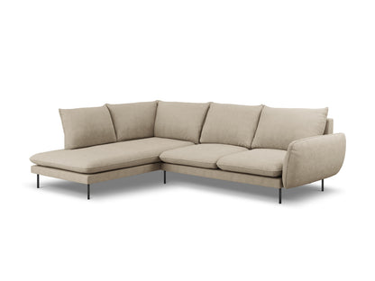 Vienna Corner Sofa, 6 Seats, 275x185 cm — Beige / Black Metal / Left