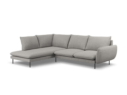 Vienna Corner Sofa, 6 Seats, 275x185 cm — Light Grey / Black Metal / Left
