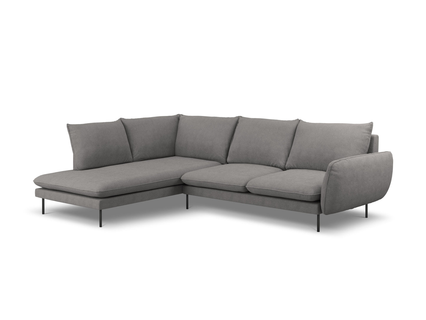 Vienna Corner Sofa, 6 Seats, 275x185 cm — Dark Grey / Black Metal / Left