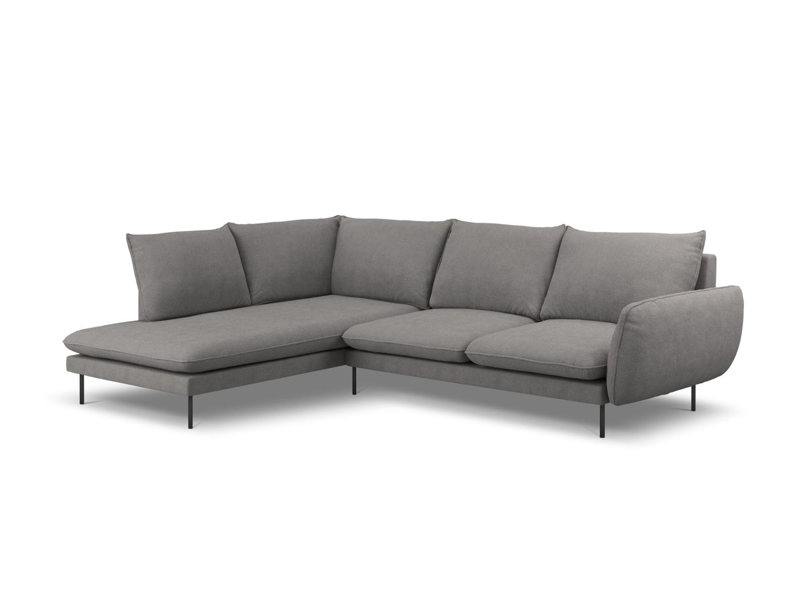 Vienna Corner Sofa, 6 Seats, 275x185 cm — Dark Grey / Black Metal / Left