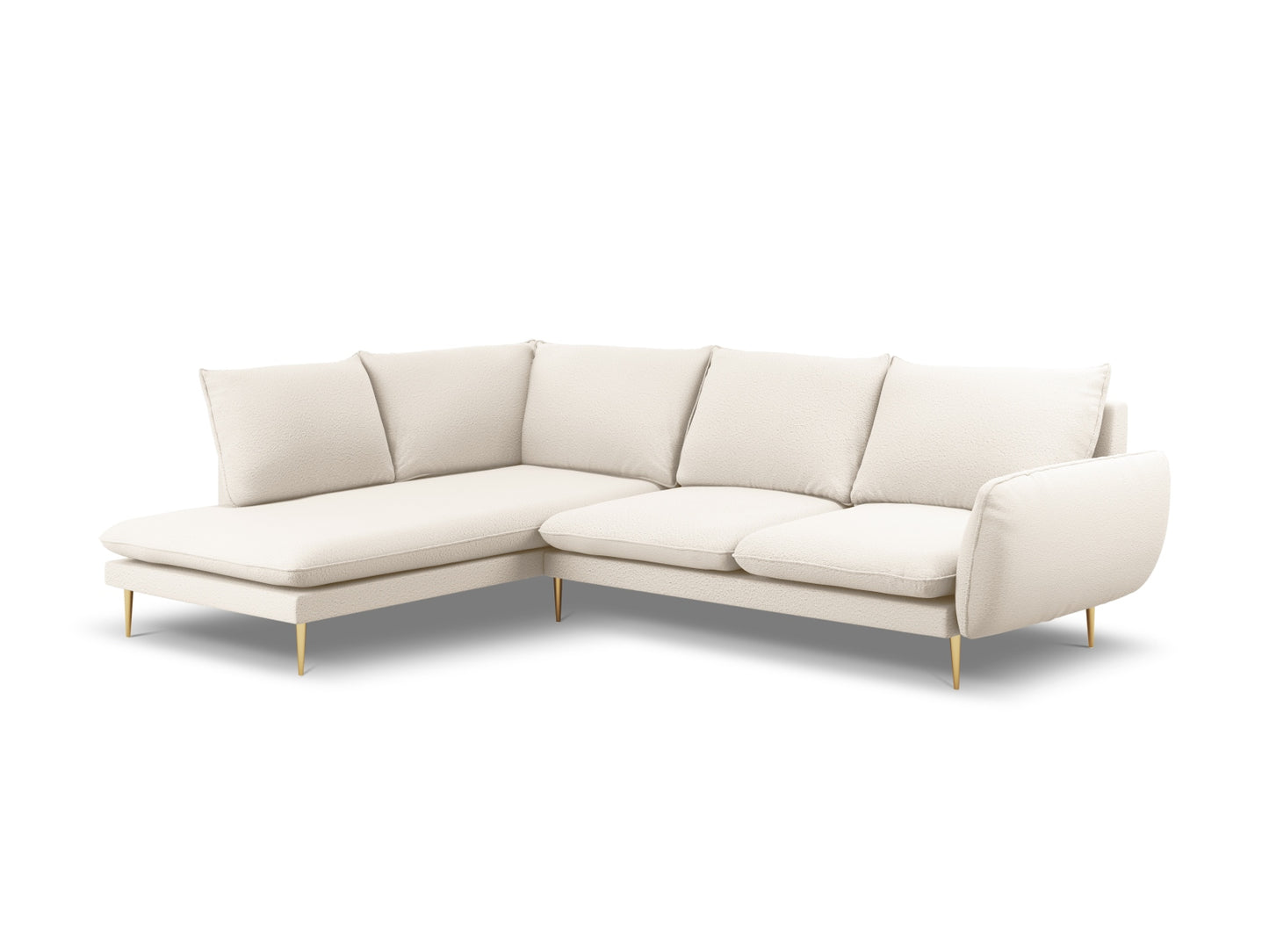 Vienna Corner Sofa, 6 Seats, 275x185 cm — Beige / Gold Metal / Left