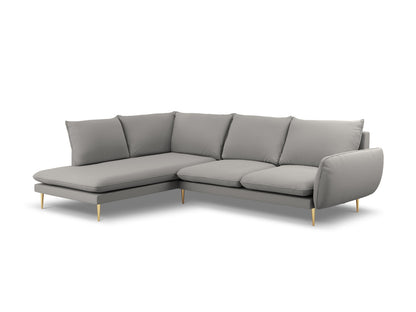 Vienna Corner Sofa, 6 Seats, 275x185 cm — Grey / Gold Metal / Left