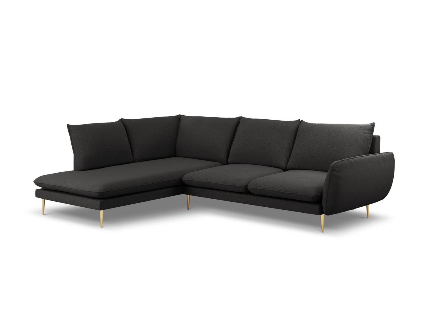 Vienna Corner Sofa, 6 Seats, 275x185 cm — Black / Gold Metal / Left