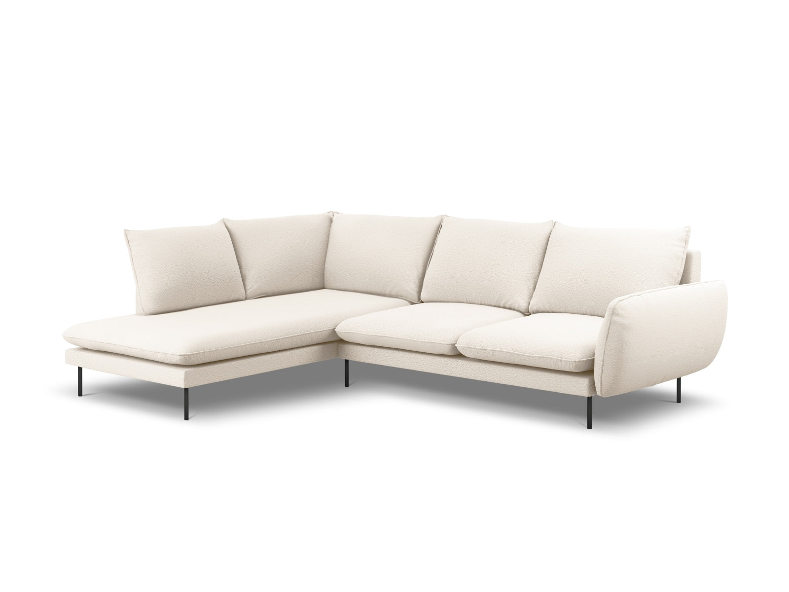 Vienna Corner Sofa, 6 Seats, 275x185 cm — Beige / Black Metal / Left