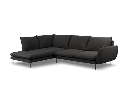 Vienna Corner Sofa, 6 Seats, 275x185 cm — Black / Black Metal / Left