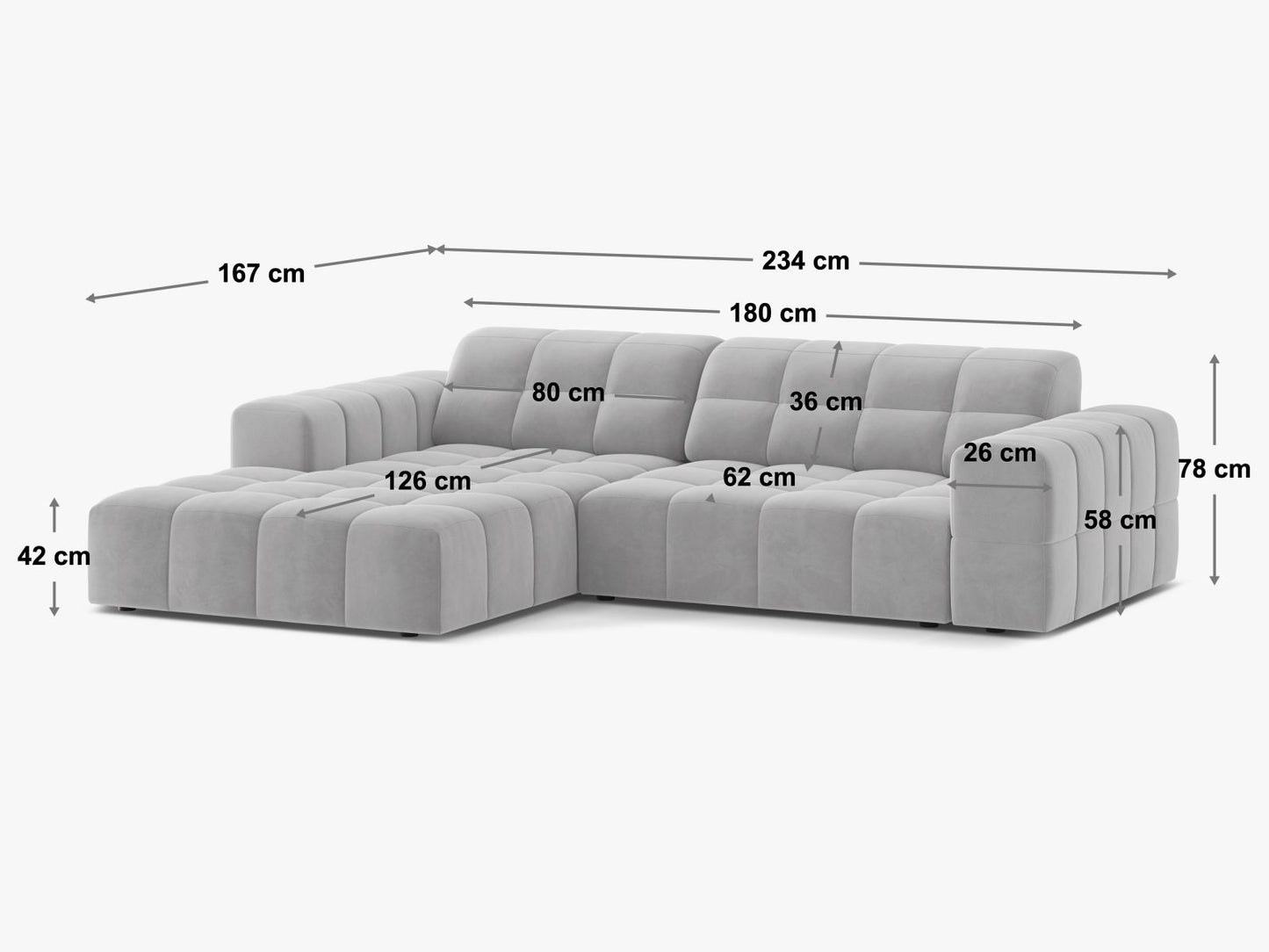 Chicago Corner Sofa, 3 Seats, 234x167 cm