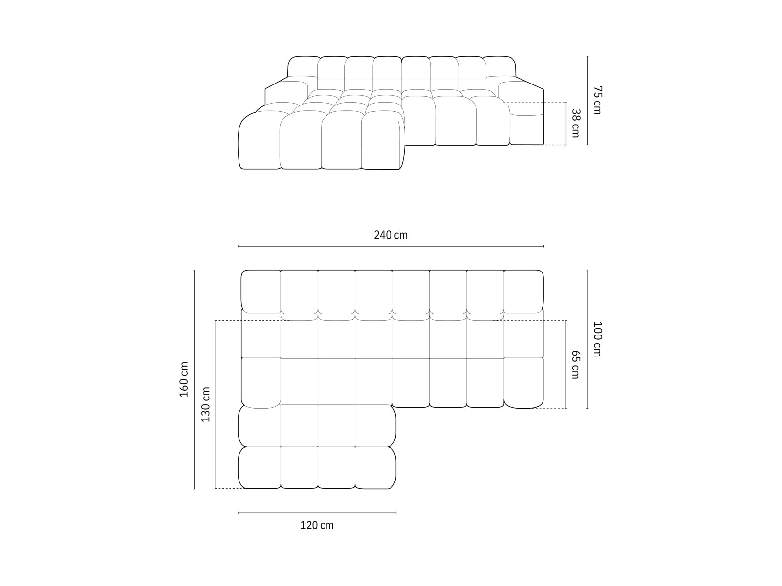 Hawaii Corner Sofa, 2 Seats, 240x160 cm