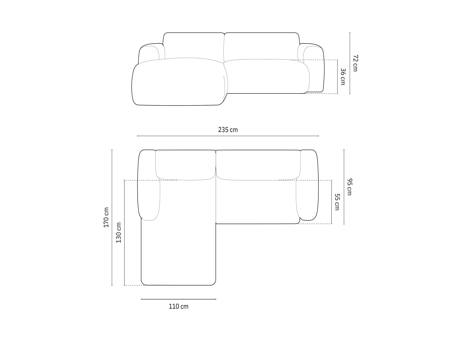 Nolio Corner Sofa, 4 Seats, 235x170 cm