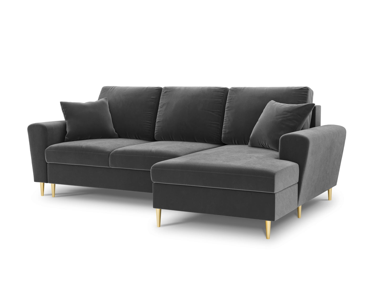 Kyoto Corner Sofa With Bed Function And Box, 4 Seats, 241x145 cm — Light Grey / Gold Metal / Right