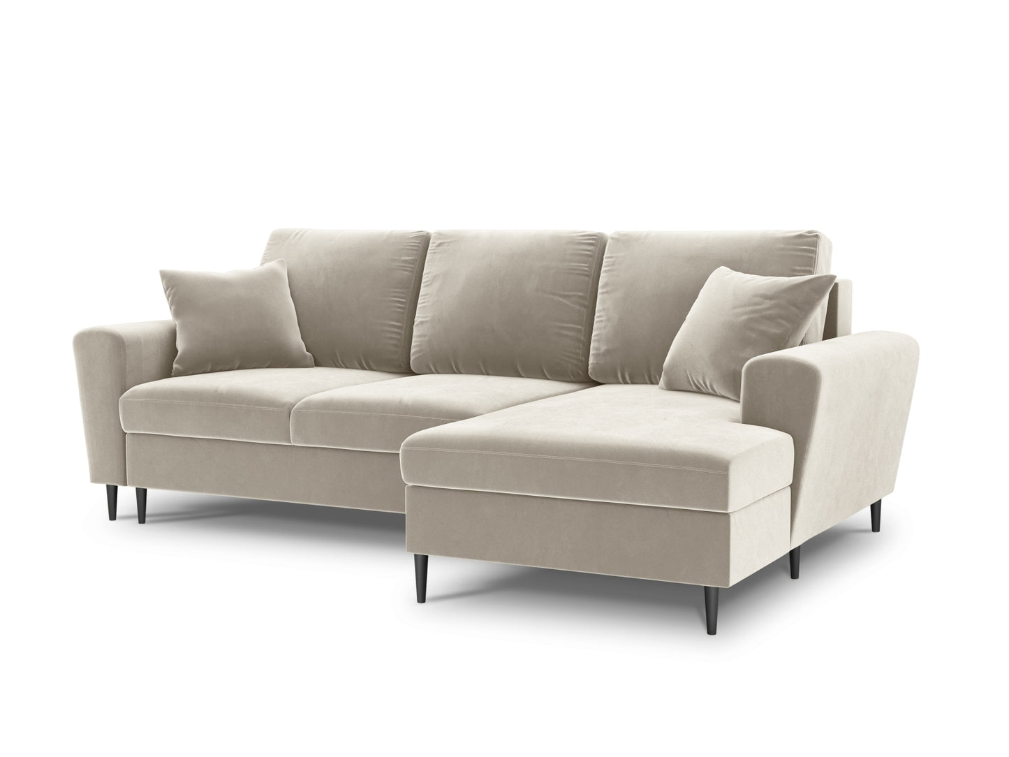 Kyoto Corner Sofa With Bed Function And Box, 4 Seats, 241x145 cm — Light Beige / Black Chrome Metal / Right