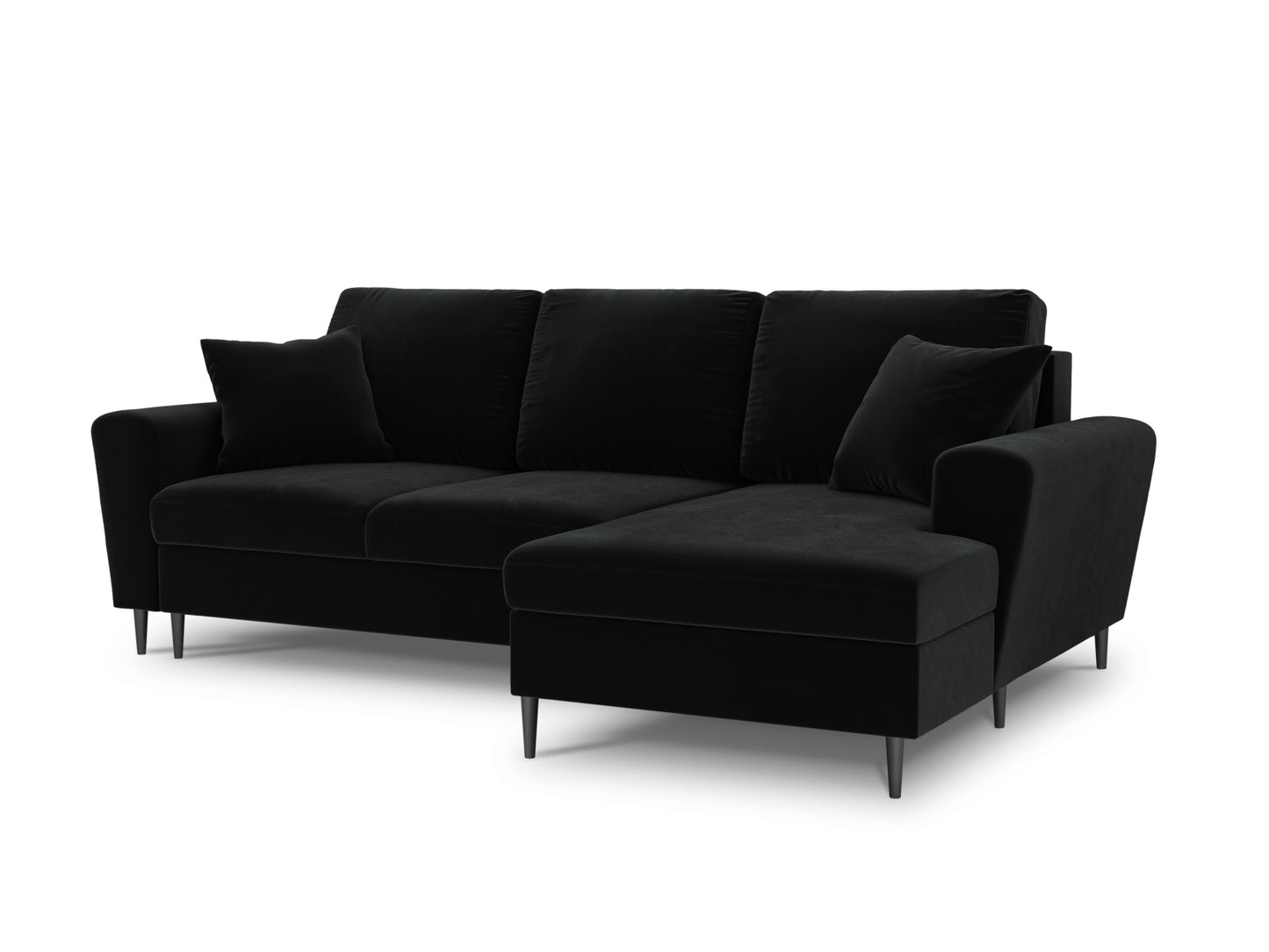 Kyoto Corner Sofa With Bed Function And Box, 4 Seats, 241x145 cm — Black / Black Chrome Metal / Right