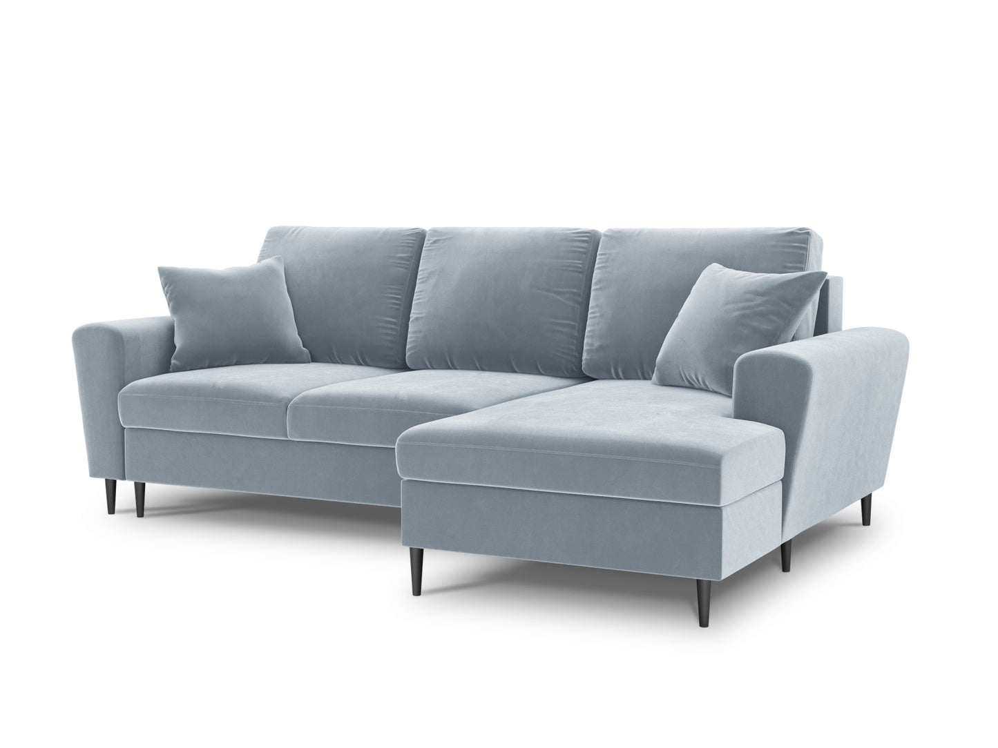 Kyoto Corner Sofa With Bed Function And Box, 4 Seats, 241x145 cm — Light Blue / Black Chrome Metal / Right