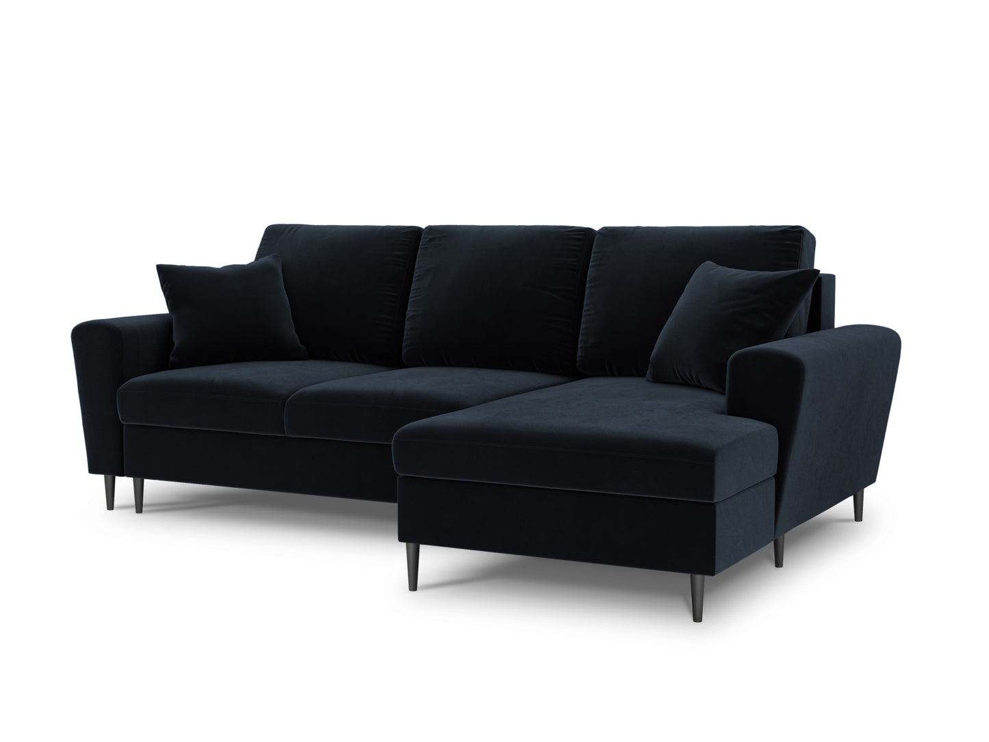Kyoto Corner Sofa With Bed Function And Box, 4 Seats, 241x145 cm — Dark Blue / Black Chrome Metal / Right