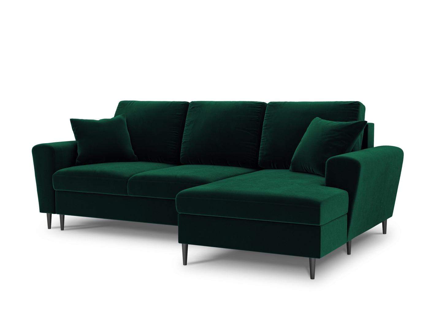 Kyoto Corner Sofa With Bed Function And Box, 4 Seats, 241x145 cm — Bottle Green / Black Chrome Metal / Right