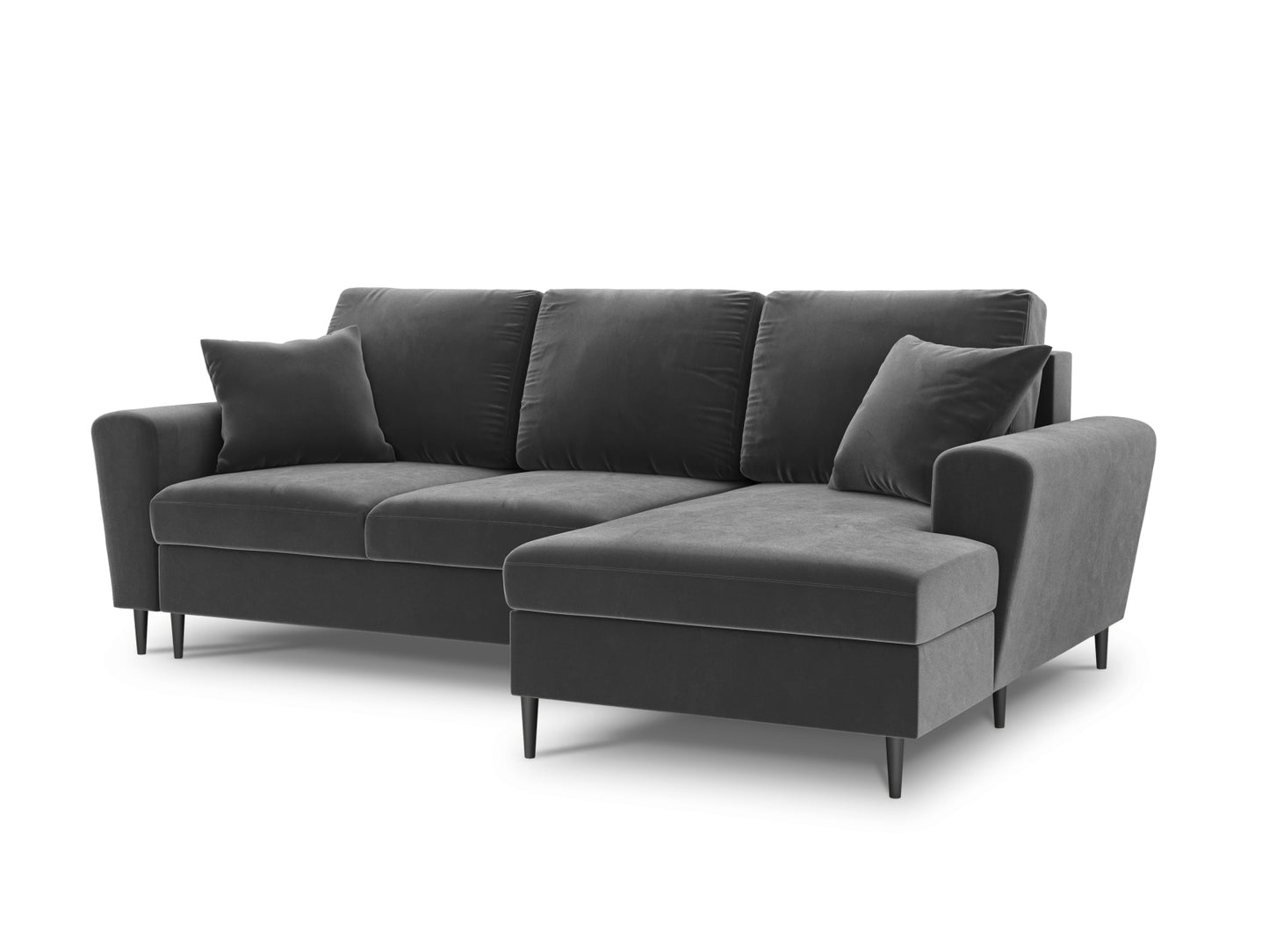 Kyoto Corner Sofa With Bed Function And Box, 4 Seats, 241x145 cm — Light Grey / Black Chrome Metal / Right