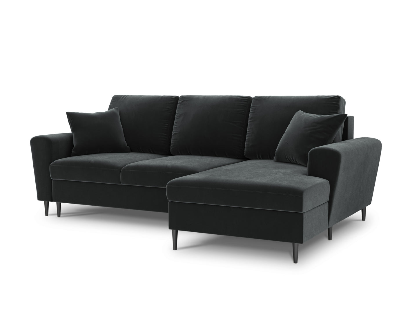 Kyoto Corner Sofa With Bed Function And Box, 4 Seats, 241x145 cm — Dark Grey / Black Chrome Metal / Right